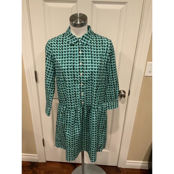 Tuckernuck Green White Wavy Striped Geometric Hayes Dress, Size Small - Picture 1 of 7